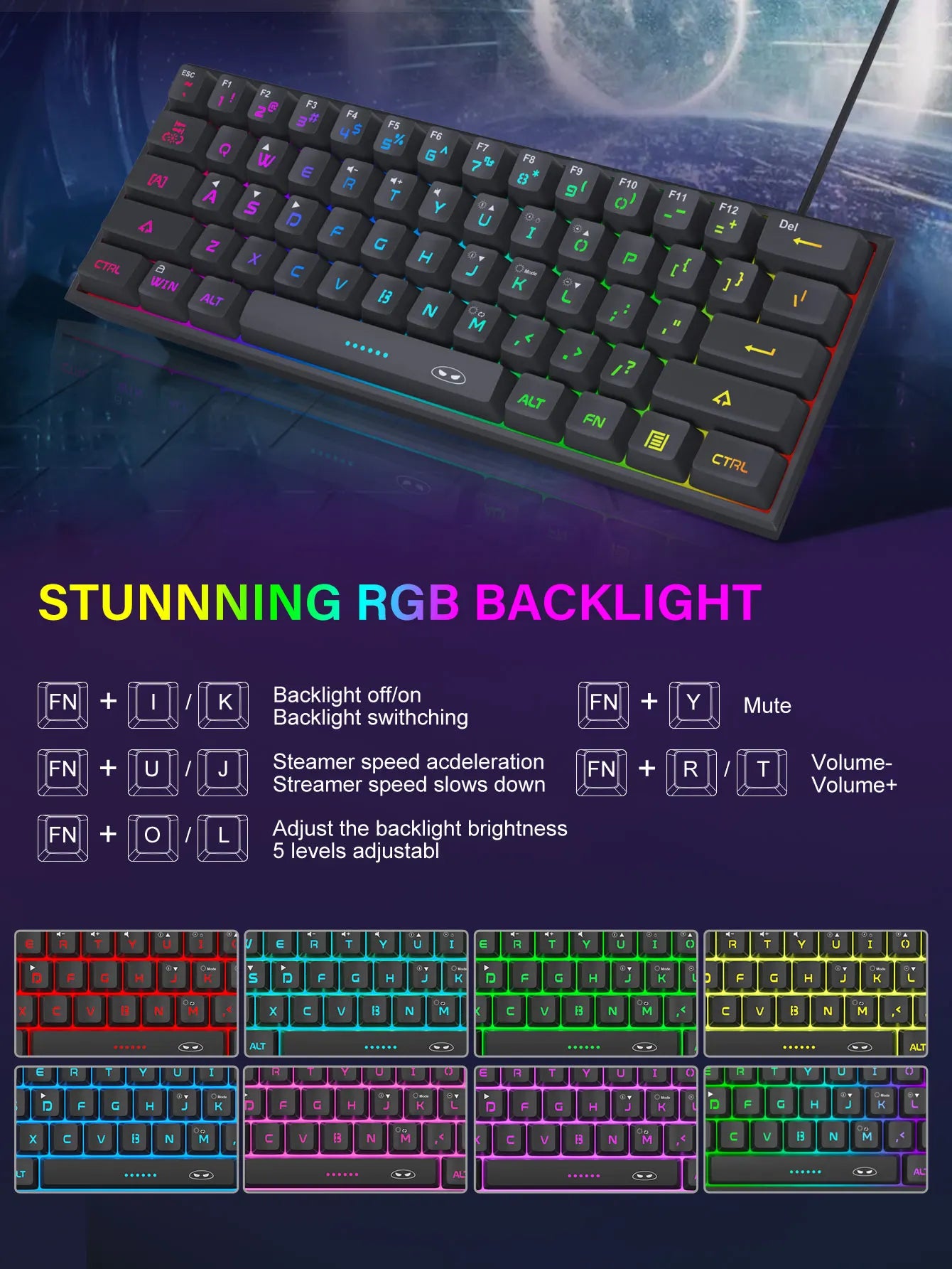 MageGee Mini 60% Clavier de Jeu, Clavier Mécanique Ultra-Compact 61 Touches Rétroéclairé RGB, Ergonomique TS91 Imperméable Sensation de Bureau