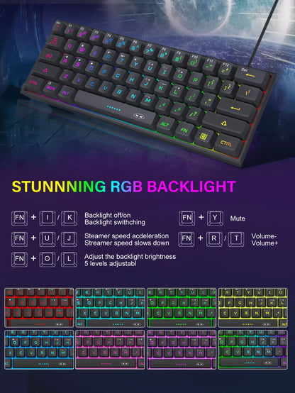 MageGee Mini 60% Clavier de Jeu, Clavier Mécanique Ultra-Compact 61 Touches Rétroéclairé RGB, Ergonomique TS91 Imperméable Sensation de Bureau