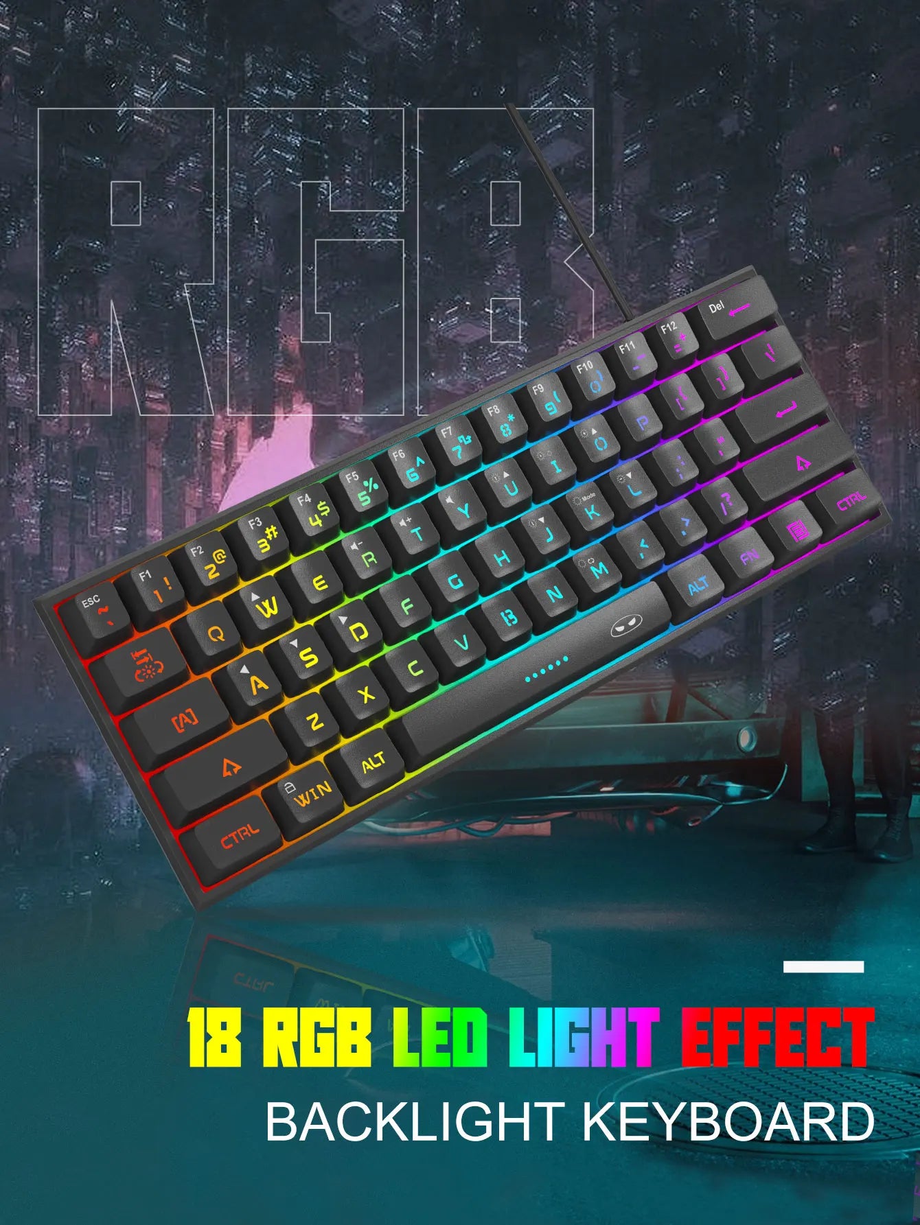 MageGee Mini 60% Clavier de Jeu, Clavier Mécanique Ultra-Compact 61 Touches Rétroéclairé RGB, Ergonomique TS91 Imperméable Sensation de Bureau