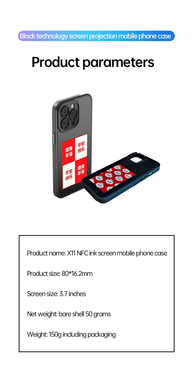 Écran d'affichage de 3,7 pouces E-lnk NFC pour étui de téléphone à projection d'écran sans fil pour iPhone 13 14 15 16