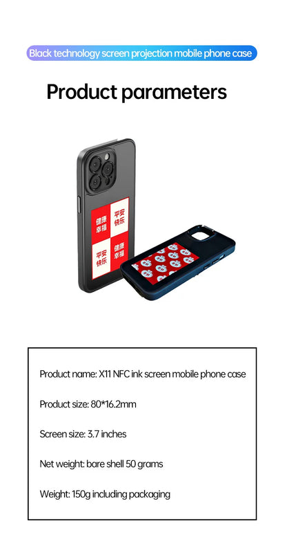 Écran d'affichage de 3,7 pouces E-lnk NFC pour étui de téléphone à projection d'écran sans fil pour iPhone 13 14 15 16