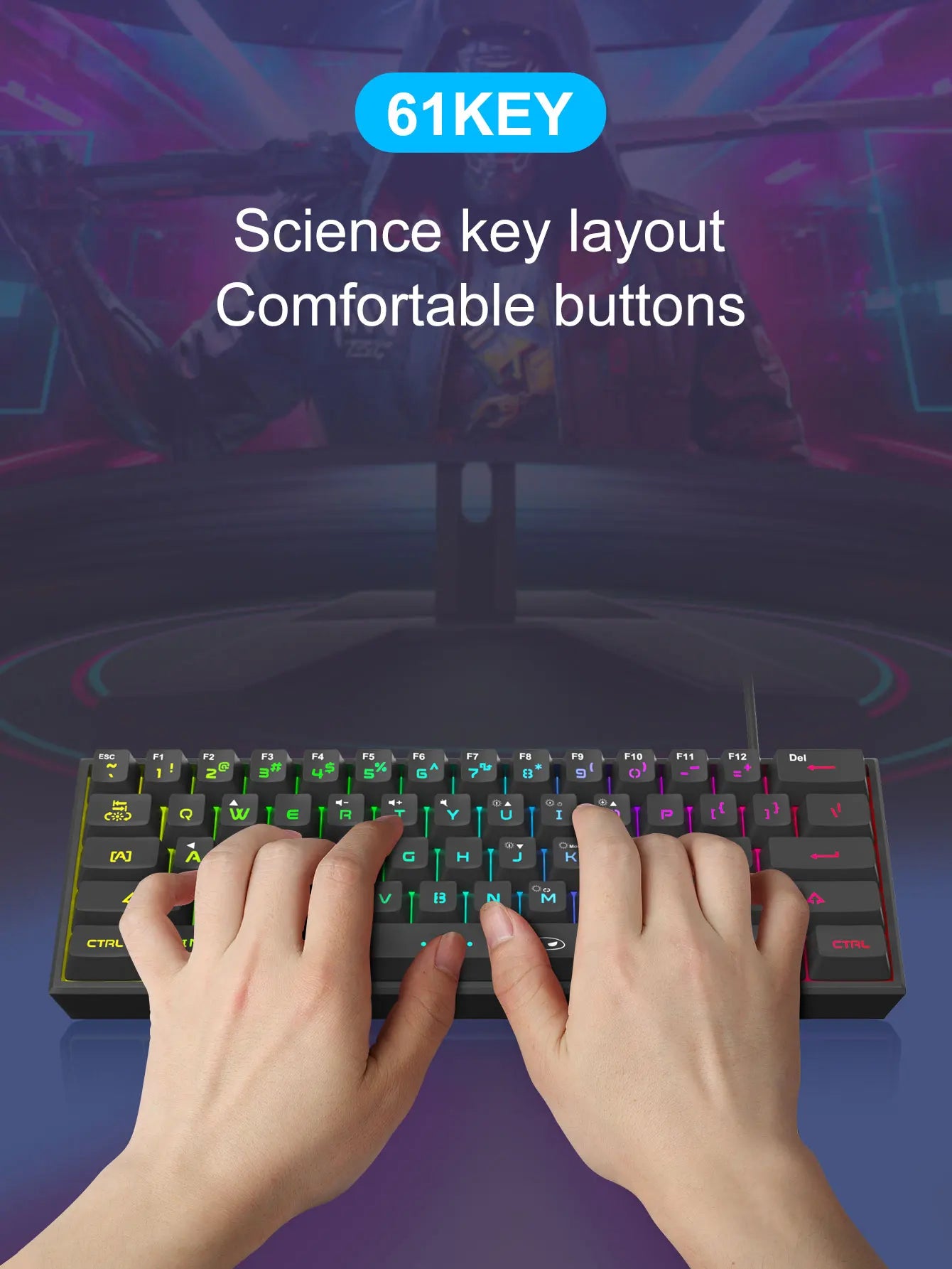 MageGee Mini 60% Clavier de Jeu, Clavier Mécanique Ultra-Compact 61 Touches Rétroéclairé RGB, Ergonomique TS91 Imperméable Sensation de Bureau