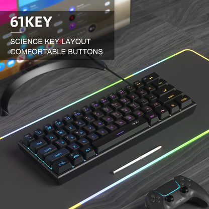 MageGee Mini 60% Clavier de Jeu, Clavier Mécanique Ultra-Compact 61 Touches Rétroéclairé RGB, Ergonomique TS91 Imperméable Sensation de Bureau