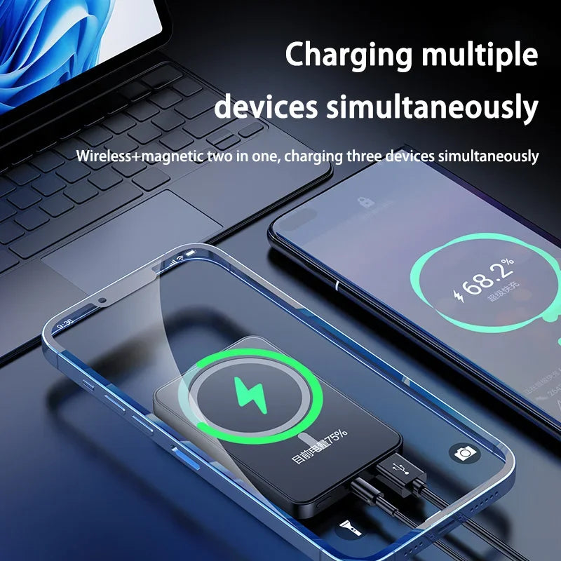 200000 mAh 22,5 W Chargeur sans fil magnétique Banque d'alimentation de charge rapide Batterie externe portable Adaptateur pour iPhone Huawei Samsung