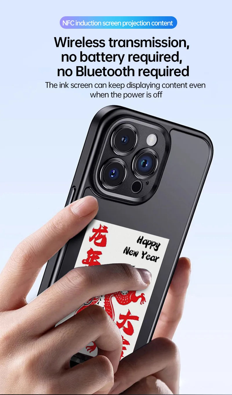 Écran d'affichage de 3,7 pouces E-lnk NFC pour étui de téléphone à projection d'écran sans fil pour iPhone 13 14 15 16