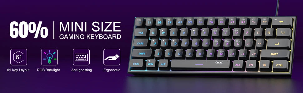 MageGee Mini 60% Clavier de Jeu, Clavier Mécanique Ultra-Compact 61 Touches Rétroéclairé RGB, Ergonomique TS91 Imperméable Sensation de Bureau