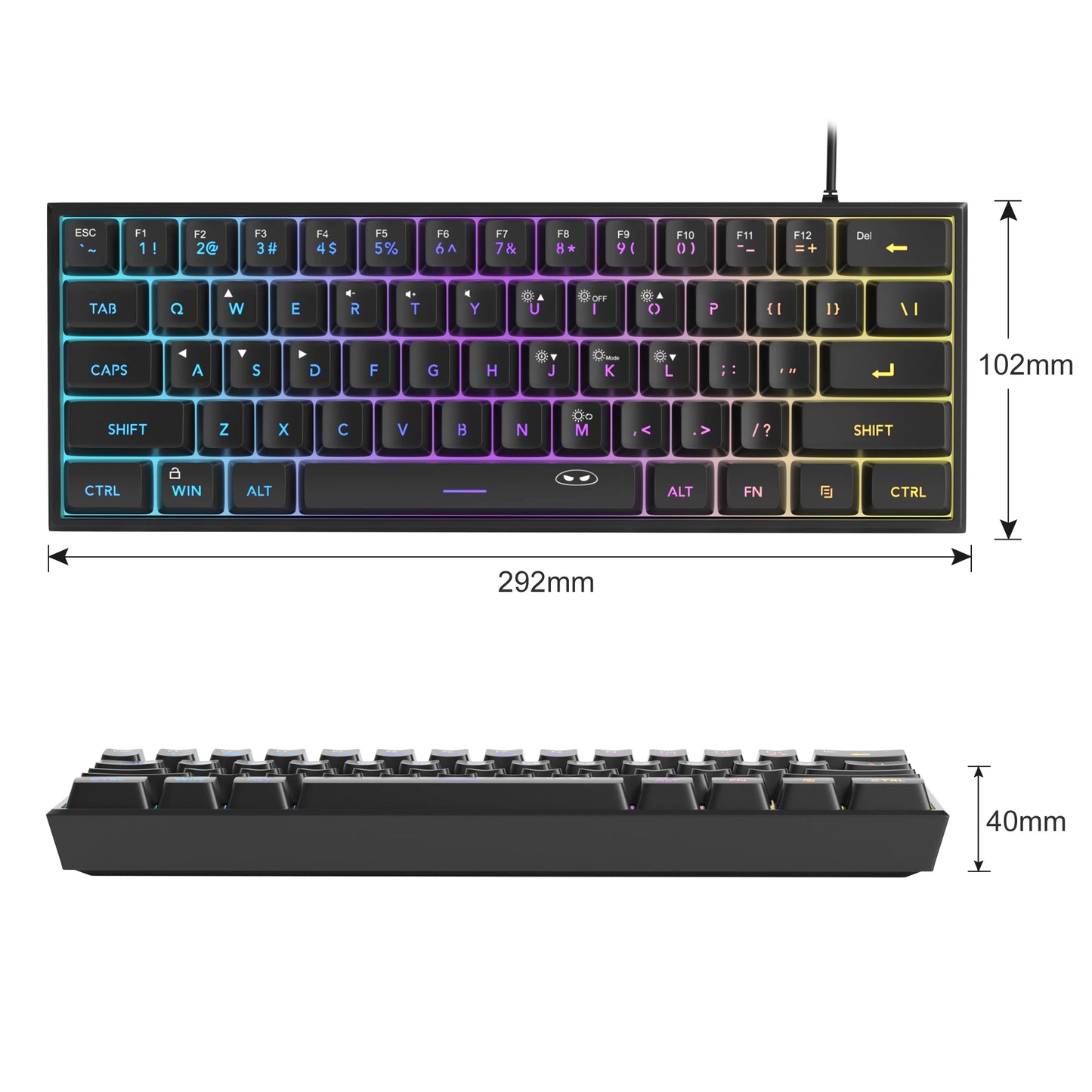 MageGee Mini 60% Clavier de Jeu, Clavier Mécanique Ultra-Compact 61 Touches Rétroéclairé RGB, Ergonomique TS91 Imperméable Sensation de Bureau