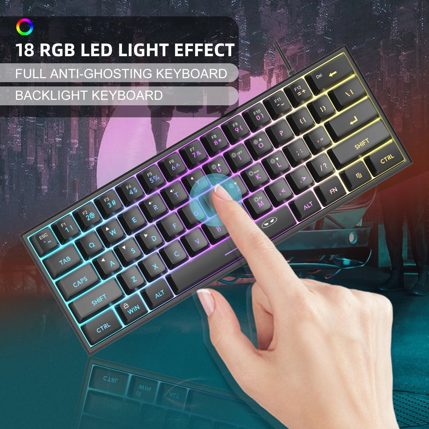 MageGee Mini 60% Clavier de Jeu, Clavier Mécanique Ultra-Compact 61 Touches Rétroéclairé RGB, Ergonomique TS91 Imperméable Sensation de Bureau
