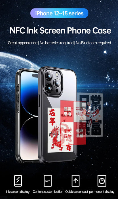 Écran d'affichage de 3,7 pouces E-lnk NFC pour étui de téléphone à projection d'écran sans fil pour iPhone 13 14 15 16