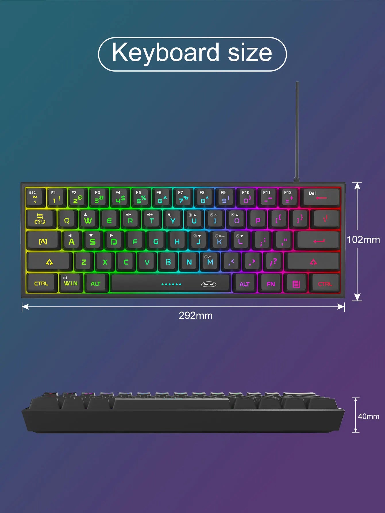 MageGee Mini 60% Clavier de Jeu, Clavier Mécanique Ultra-Compact 61 Touches Rétroéclairé RGB, Ergonomique TS91 Imperméable Sensation de Bureau