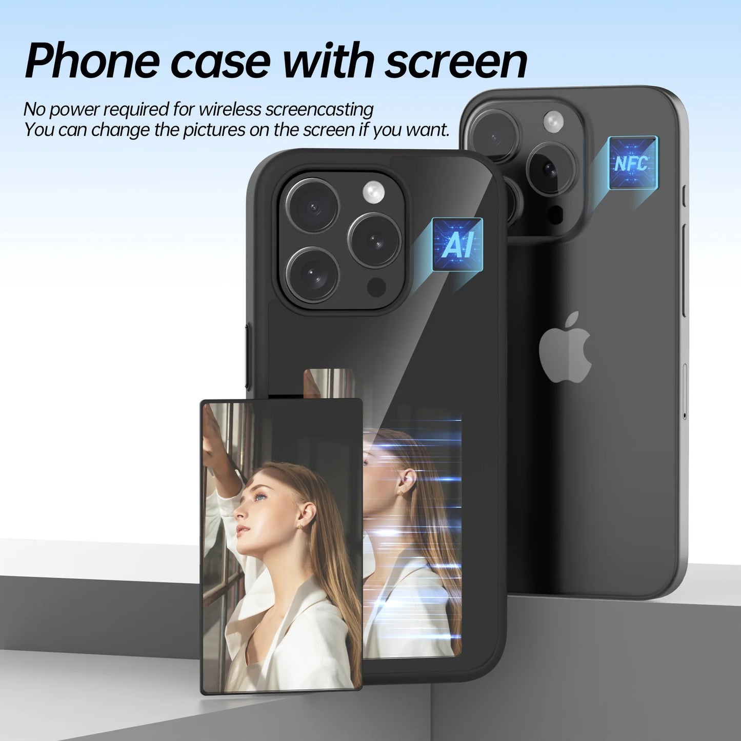 Écran d'affichage de 3,7 pouces E-lnk NFC pour étui de téléphone à projection d'écran sans fil pour iPhone 13 14 15 16