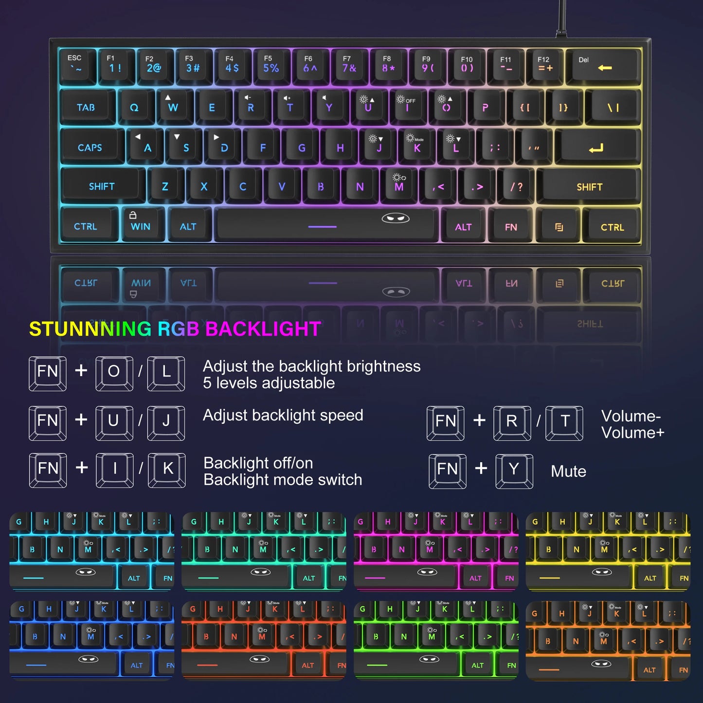MageGee Mini 60% Clavier de Jeu, Clavier Mécanique Ultra-Compact 61 Touches Rétroéclairé RGB, Ergonomique TS91 Imperméable Sensation de Bureau
