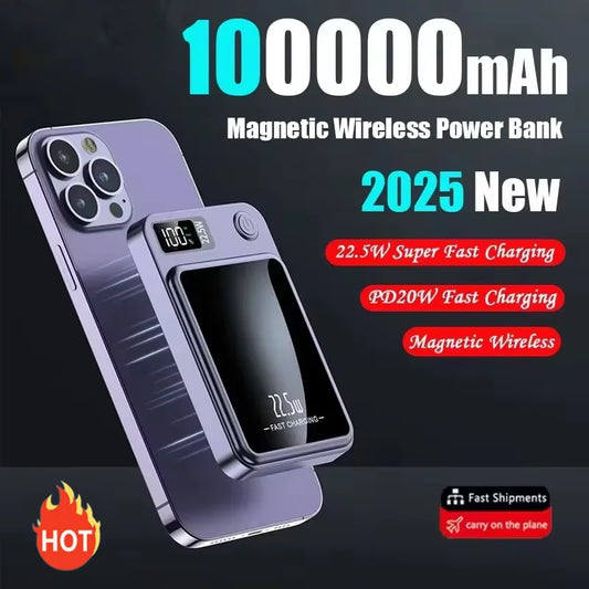 200000 mAh 22,5 W Chargeur sans fil magnétique Banque d'alimentation de charge rapide Batterie externe portable Adaptateur pour iPhone Huawei Samsung