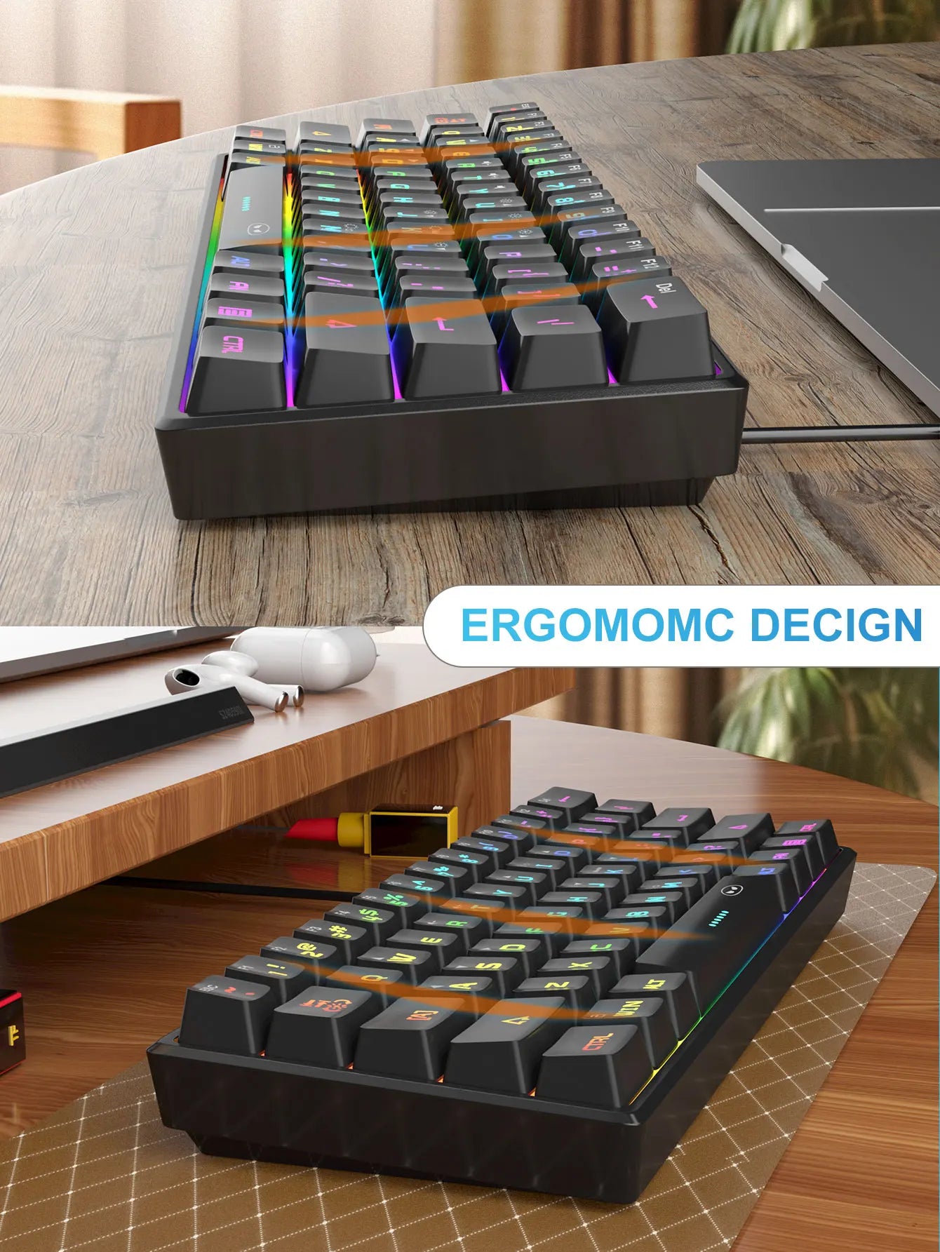 MageGee Mini 60% Clavier de Jeu, Clavier Mécanique Ultra-Compact 61 Touches Rétroéclairé RGB, Ergonomique TS91 Imperméable Sensation de Bureau
